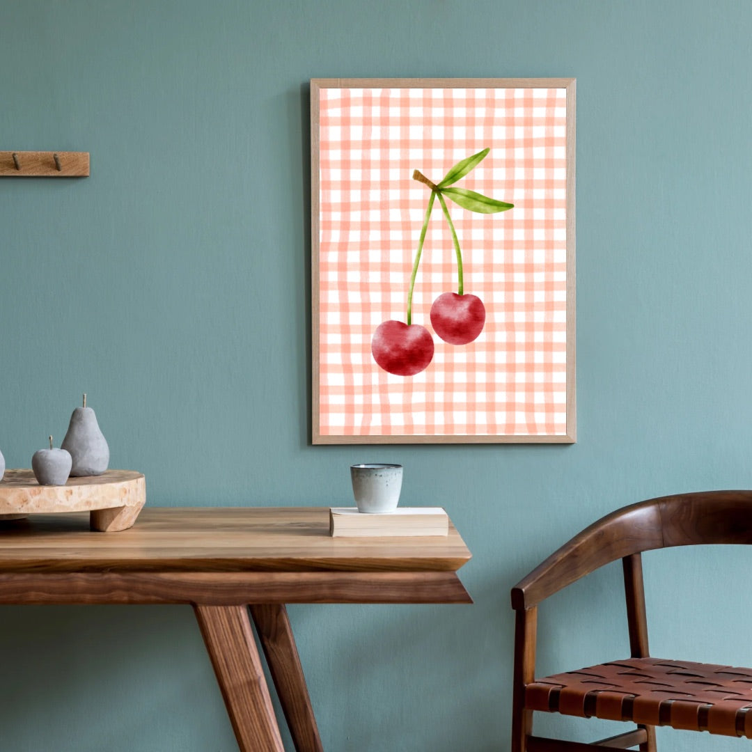 Checkered Cherry Print